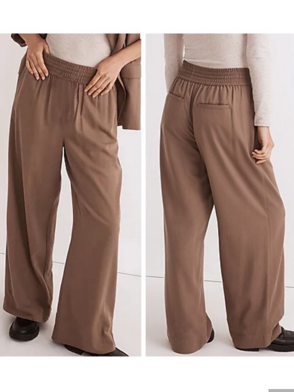 MADEWELL Drapeweave Carley Wide-Leg brown Pants, Size XS